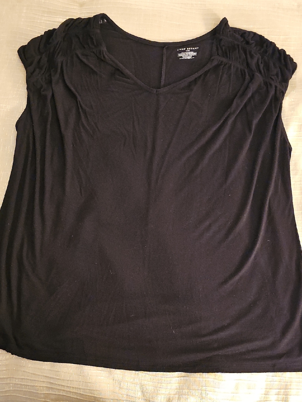 Lane Bryant Black Ruched Sleeve V-Neck Tank